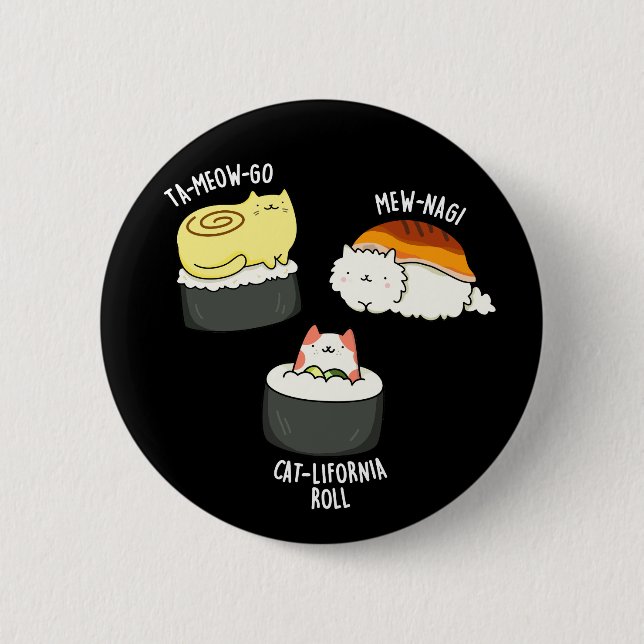 Sushi Cats Funny Sushi Pun Dark BG Button (Vorderseite)