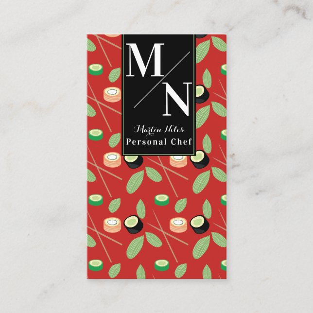 Sushi Chopsticks Grünes Muster Visitenkarte (Vorderseite)