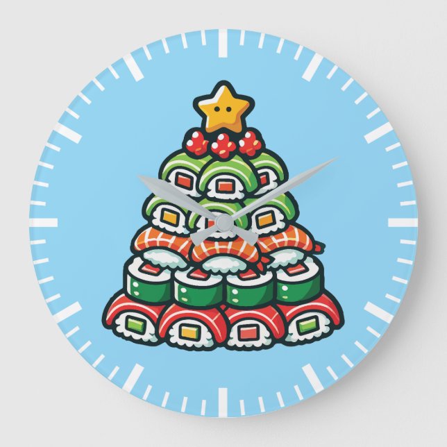 Sushi Christmas Tree - Funny Holiday Feinschmecker Große Wanduhr (Vorderseite)