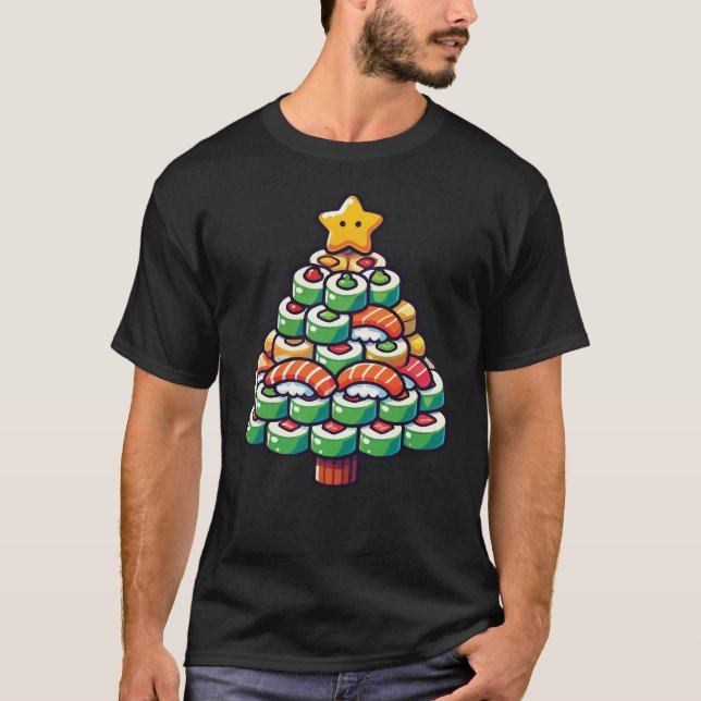 Sushi Christmas Tree - Funny Holiday Feinschmecker T-Shirt (Vorderseite)