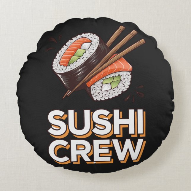 Sushi Crew Rundes Kissen (Vorderseite)