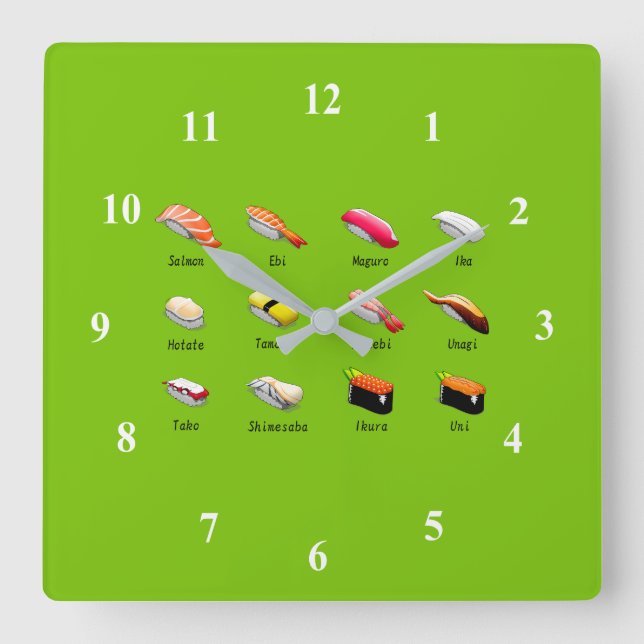 Sushi cute kawaii wasabi modern Japanese food art Quadratische Wanduhr (Vorderseite)