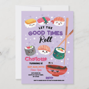 Sushi Dinner Girls Japanisch Geburtstagsparty Lila Einladung