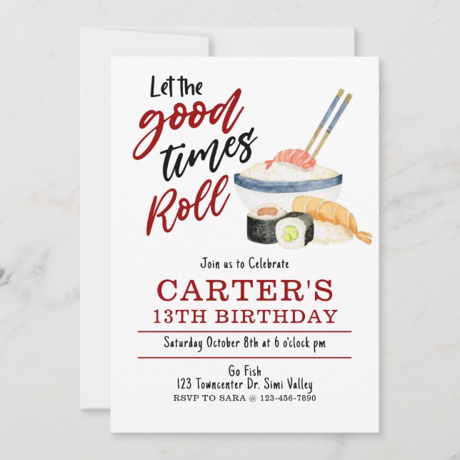 Sushi Einladung, Lass der guten Zeiten Roll Einladung (Vorderseite)