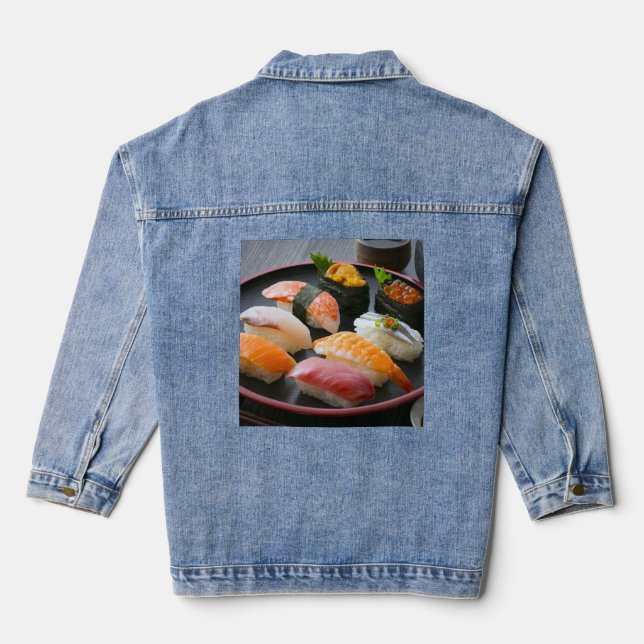Sushi Elegance – Tradition Refined in Denim Jeansjacke (Rückseite)