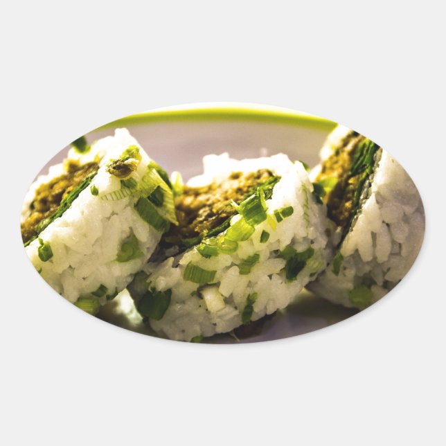 Sushi essen japanisches Asia Food Rice Leckeres Mi Ovaler Aufkleber (Vorderseite)