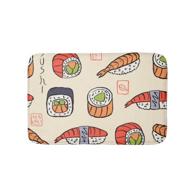 Sushi-Essen, nahtloses Muster-Design. Badematte (Vorderseite)