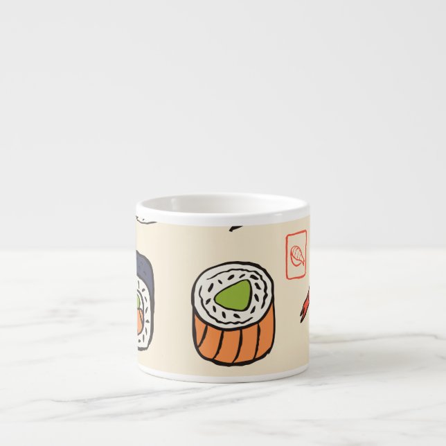Sushi-Essen, nahtloses Muster-Design. Espressotasse (Vorderseite)