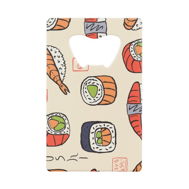 Sushi-Essen, nahtloses Muster-Design. Geldbeutel Flaschenöffner (Vorderseite)