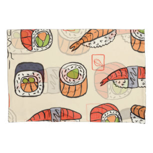 Sushi-Essen, nahtloses Muster-Design. Kissenbezug