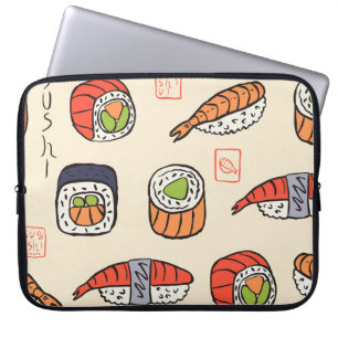 Sushi-Essen, nahtloses Muster-Design. Laptopschutzhülle