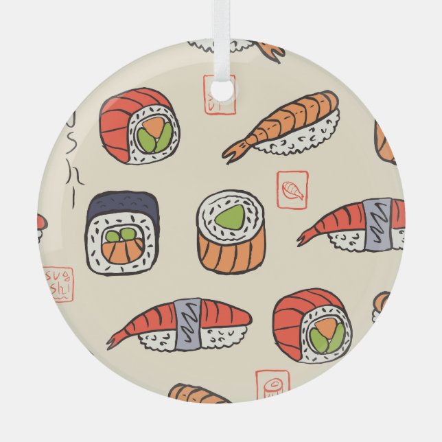 Sushi-Essen, nahtloses Muster-Design. Ornament Aus Glas (Vorderseite)