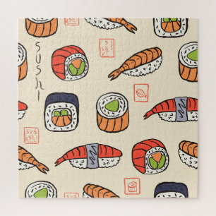 Sushi-Essen, nahtloses Muster-Design. Puzzle