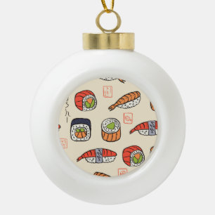 Sushi-Essen, nahtloses Musterdesign. Keramik Kugel-Ornament