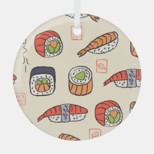 Sushi-Essen, nahtloses Musterdesign. Ornament Aus Glas