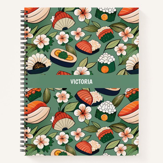 Sushi Floral Custom Muster Notizbuch (Vorderseite)