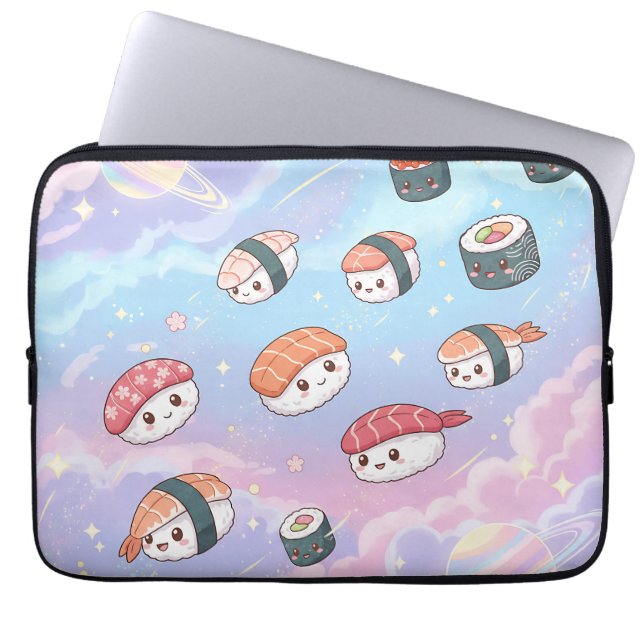 Sushi Flying in Pastel Galaxy Sky Laptopschutzhülle (Vorderseite)