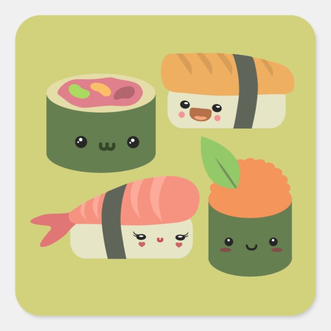 Sushi Friends Quadratischer Aufkleber (Vorderseite)