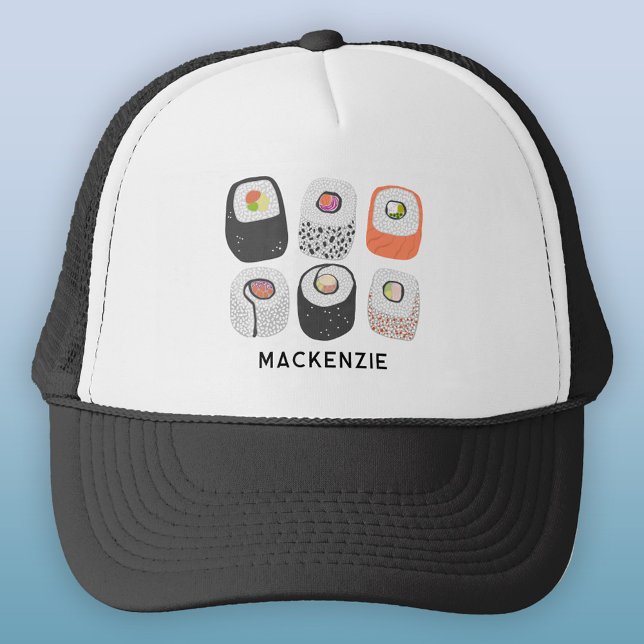 Sushi Fun japanische Küche Art Personalisiert Truckerkappe (Sushi Nigiri Maki roll Japanese food art personalized custom name trucker hat)