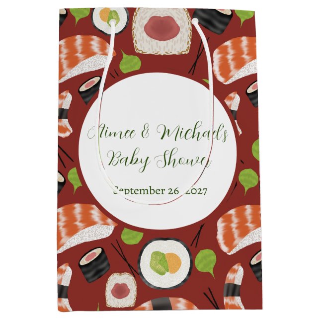 Sushi Gender Neutral Baby Shower Mittlere Geschenktüte (Vorderseite)