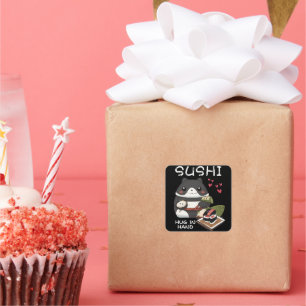 Sushi Hug in Hand Quadratischer Aufkleber