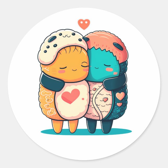 Sushi Hug Kawaii Sushi Lover Japanese Sushi Food Runder Aufkleber (Vorderseite)