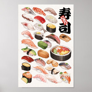 Sushi - Illustration der japanischen Lebensmittelh Poster