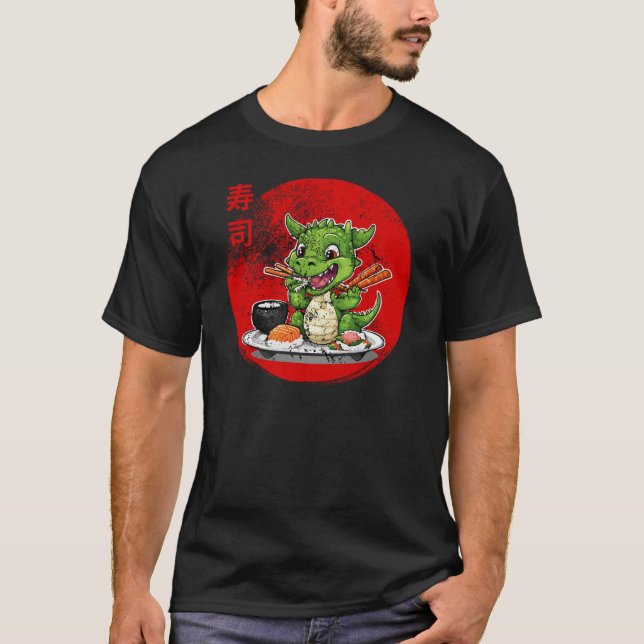 Sushi isst Drache T-Shirt (Vorderseite)