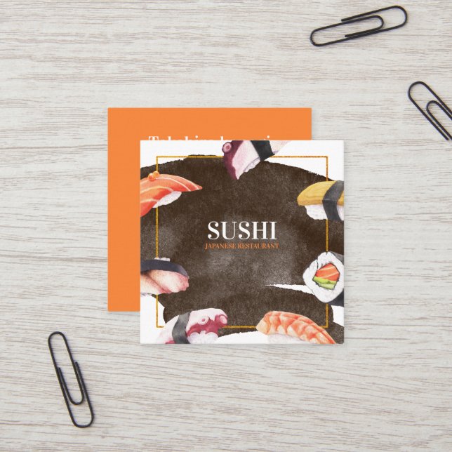 Sushi Japanese Food Business Card Quadratische Visitenkarte (Vorderseite/Rückseite Beispiel)