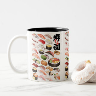 Sushi Japanese Food Hand Drawn Illustration Postca Zweifarbige Tasse