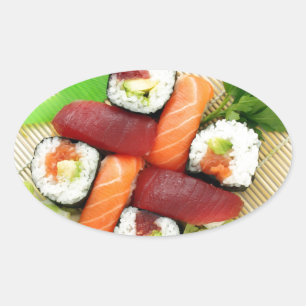 Sushi Japanisch Köstliches asiatisches Food Yummy Ovaler Aufkleber