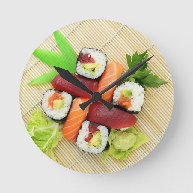 Sushi Japanisch Köstliches asiatisches Food Yummy Runde Wanduhr (Vorderseite)