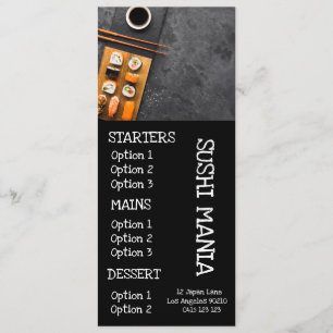 Sushi japanisches Restaurant mit stilvollem Abendm Menükarte