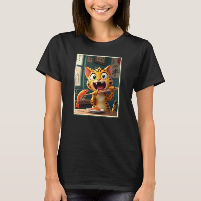 Sushi-Katze frisst T-Shirt (Vorderseite)