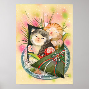Sushi-Katzen-Miezekatze-Weihnachten Handroll Poster