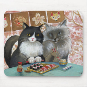 Sushi-Katzen-reizende Paare Mousepad