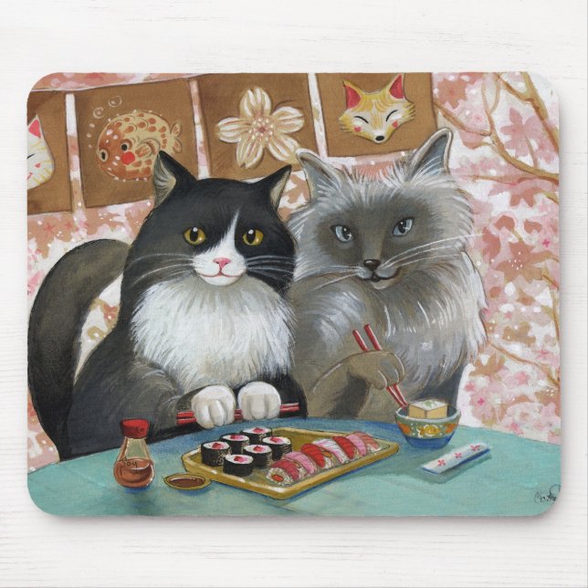 Sushi-Katzen-reizende Paare Mousepad (Vorne)