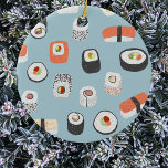Sushi Keramik Keramik Ornament<br><div class="desc">Zeigen Sie Ihre Liebe von Sushi,  Nigiri und Maki Brötchen mit diesem lustigen alternativen Weihnachtsschmuck. Originelle Kunst von Nic Squirrell. Probieren Sie die anderen Formen aus,  um zu sehen,  was Sie bevorzugen,  oder bestellen Sie eine Auswahl für eine zusammenhängende Dekoration!</div>