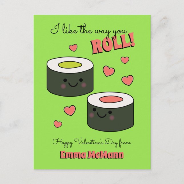 Sushi-Klassenzimmer Valentine Freundschaft Cute Ki Postkarte (Vorderseite)