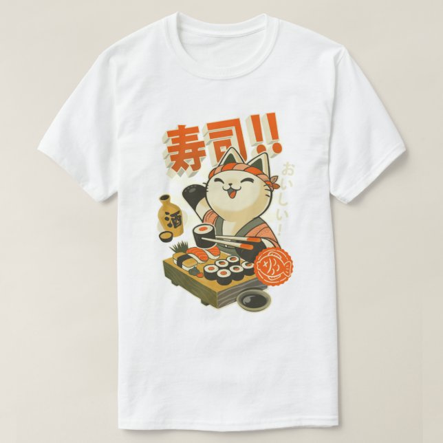 Sushi Koch Cat - Funny Restaurant Kitty - Japanisc T-Shirt (Design vorne)