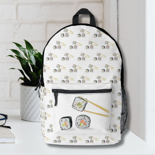 Sushi-Lachsrollen mit Essstäbchen Illustration Bedruckter Rucksack