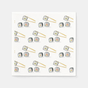 Sushi-Lachsrollen mit Essstäbchen Illustration Serviette