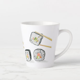 Sushi Lachsrollen mit Stäbchen  Milchtasse