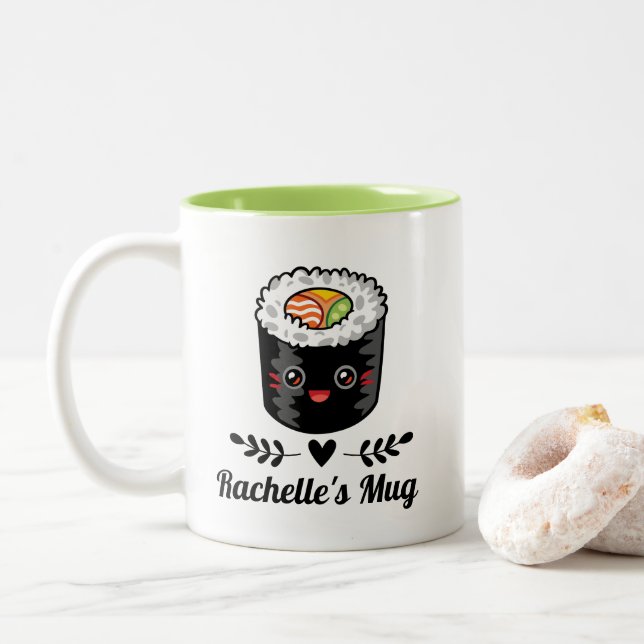 Sushi Lover Funny Kawaii Zweifarbige Tasse (Mit Donut)