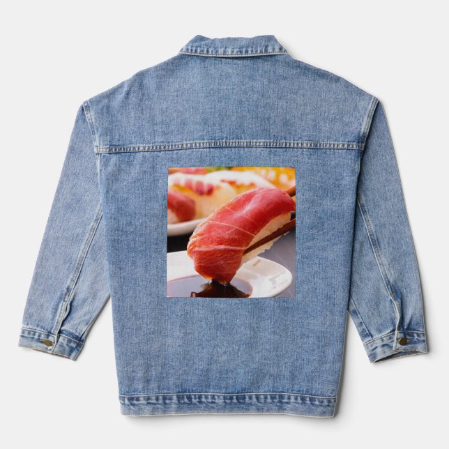 Sushi Moment – Where Flavor Begins on Denim Jeansjacke (Rückseite)