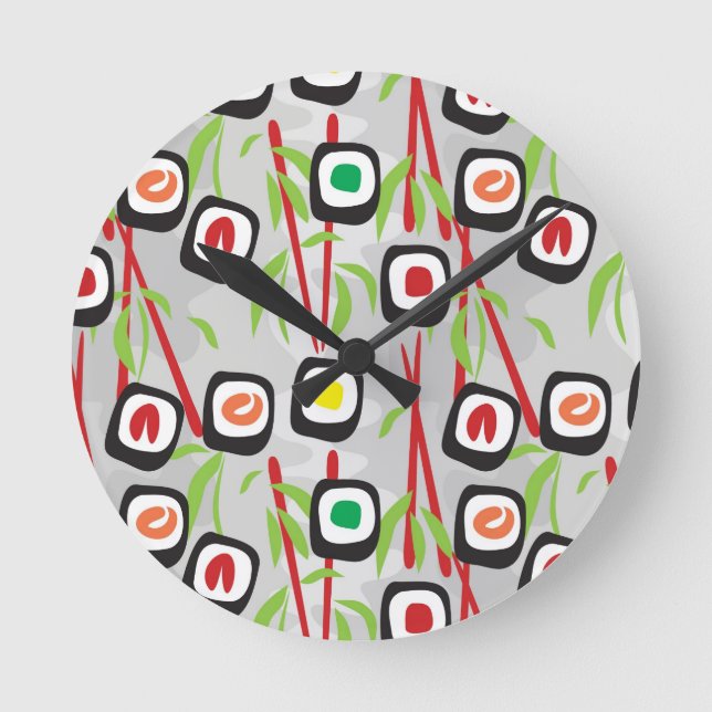 Sushi-Muster Runde Wanduhr (Vorderseite)