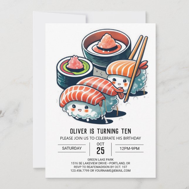 Sushi Night Printable Children Birthday Einladung (Vorderseite)