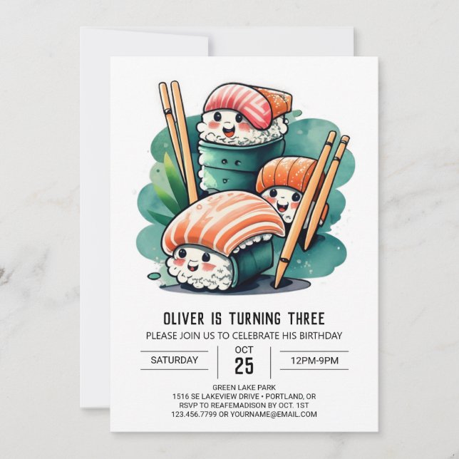 Sushi Night Printable Geburtstag Einladung (Vorderseite)