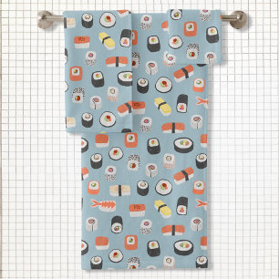 Sushi Nigiri Maki Roll Pattern Badhandtuch Set