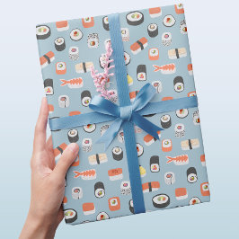 Sushi Nigiri Maki Roll Pattern Blue Geschenkpapier